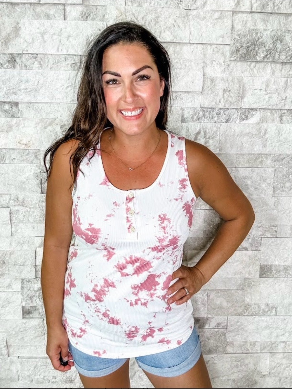 white birch White Tank with Dusty Rose Tie-Dye Henley